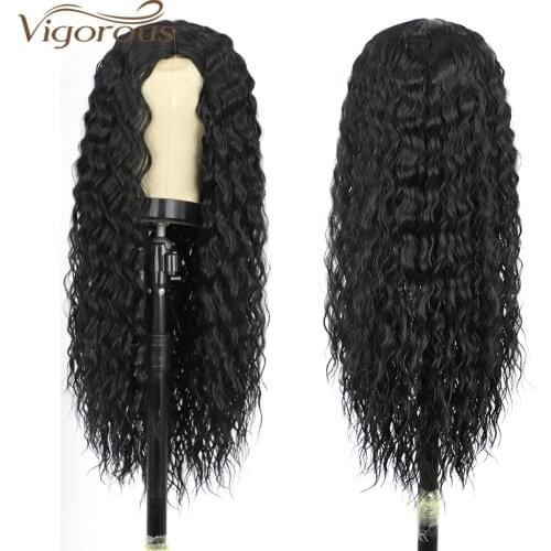 Vigorous Long Black Curly Wig Synthetic Wigs for Black Women Middle Part Natural Hair for Daily Use