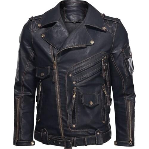 Winter Leather Jacket Men Fashion Motorcycle Cool Zipper Multi-Pockets Faux Bike Bomber Coats EU Size 3XL PU Leather Jackets