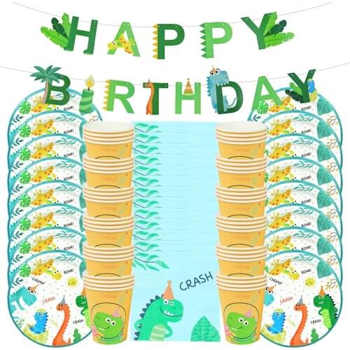 49Pcs/set Dinosaur Theme Party Disposable Tableware Set Kids Boy Birthday Party Decorations Jungle Party Baby Shower supplies
