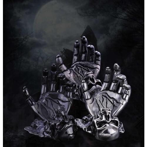 Mini Stainless Steel Skull And Hand Statue Desk Toy Props Sculpture Display Stand Home Office Desk Decorative Ornament Gift