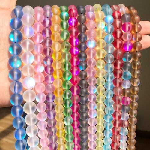 Natural AB Matte Austrian Crystal Round Beads For Jewelry Making 15'' Strands 6 8 10 12mm Glitter MoonStone Beads Diy Bracelet