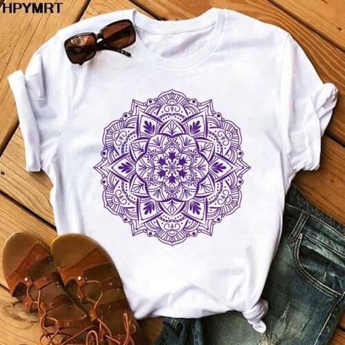 New t shirt women casual fashion t-shirt Beautiful mandala print loose short sleeve elastic stretched aesthetics tshirt top Tee
