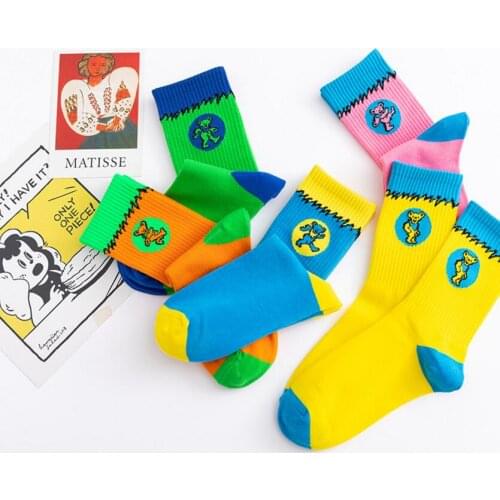2021 New Fashion Women Socks Personality Hot Sale Colorful Dance Bear Match Tidal Youth