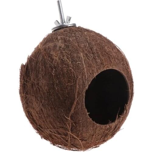2021 New Bird Parrot Finch Nest Natural Coconut Shell Hanging Chain Cage Toys Swing House