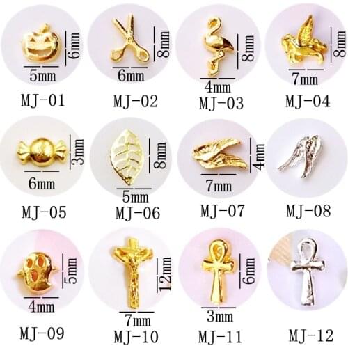 10Pcs/Lot Japan Halloween Candy Ghost Pumpkin Cross Scissors Metal Alloy Nail Art Deco Nail Stickers/Charms/ Tools for Manicure