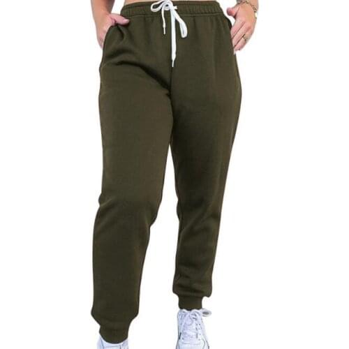 Pure color lace-up sports trousers home leisure padded sweater pants