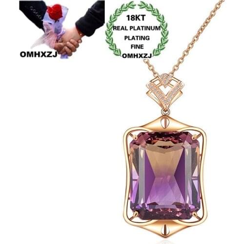 OMHXZJ Wholesale CA498 European Fashion Woman Party Birthday Wedding Gift Rectangle Zircon 18KT Rose White Gold Pendant Charm