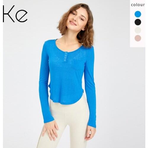 KE Autumn and winter cross-border sports tops womens long-sleeved yoga clothes short running casual slim slimming sexy fitness