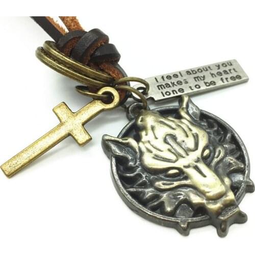 New Collor Trendy Fashion Handmade Punk Vintage Skull Skeleton Horse Pendants Men Genuine Leather Necklaces Jewelry For Women