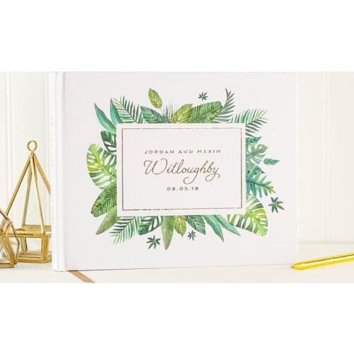 Personalized Tropical Wind Wedding Guest Book Alternatives,Greency Guestbook White Guestbook Album,Custom Names Wedding Gifts