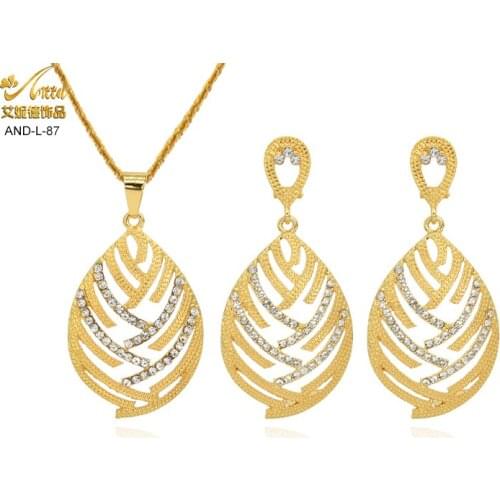 Spain New Luxury Gold Color Jewelry Sets For Women Indian Bridal Wedding Necklace Zircon Earrings Set African Jewellery Gifts