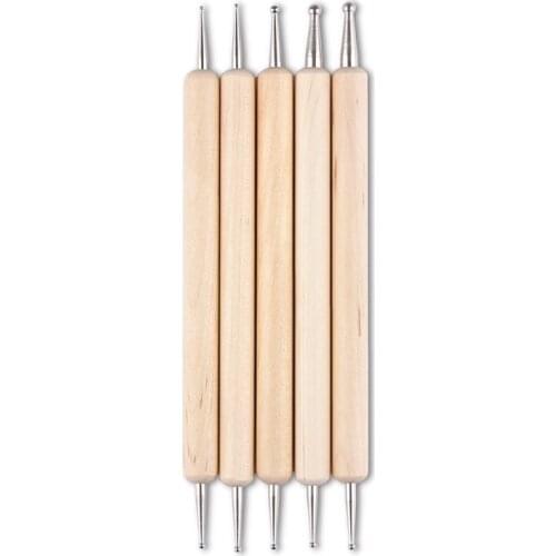 5pcs Dortting Pen Manicure Tools Nail Art Pen 2 Ways Wooden Handle Painting Drawing Brush For UV Gel Nails Polish Pointing Tools