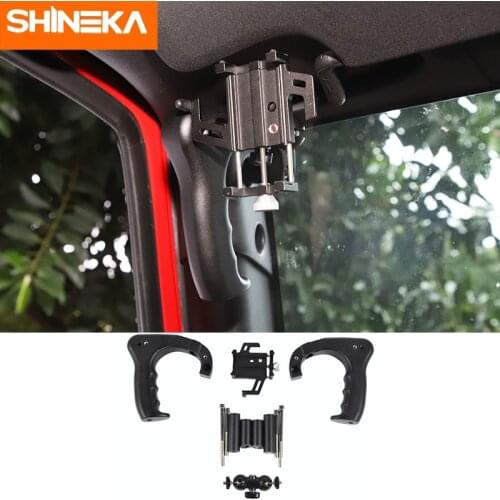 SHINEKA Car Front Door Top Grab Handle Anti-shake Stable Phone Braket Aluminum alloy Accessories For Jeep Wrangler JK 2007-2017