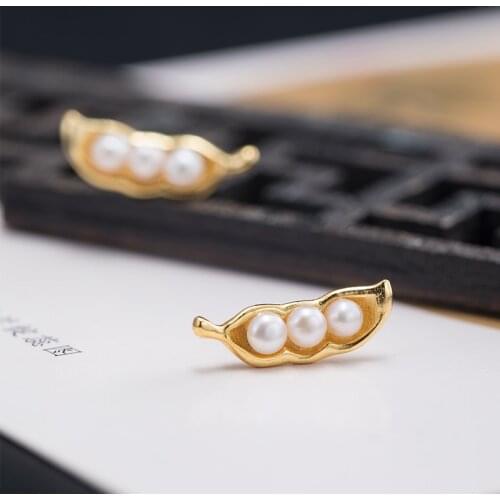 VLA 925 silver personalized creative pearl pea pod Earrings womens fashion simple design bean Earrings