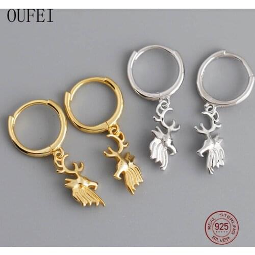 925 Sterling Silver Earring Hoop Women Small Drop Earrings Animal Golden Elk Fine Earrings Christmas Present Accessories