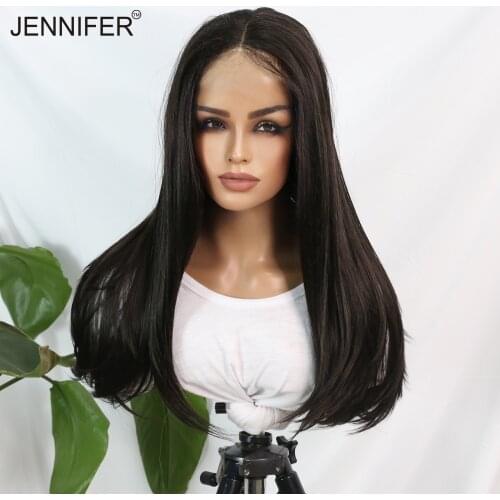 Synthetic Wig Middle Long Straight Part Lace hair 24/28/32 inchs Black Color Heat Resistant Fiber Wigs For Women