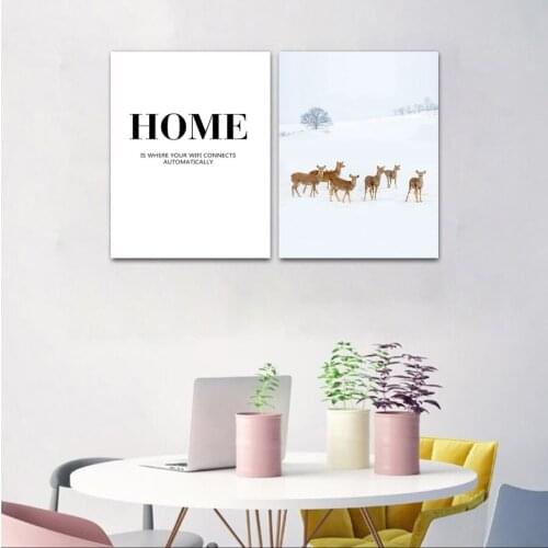 Nordic Minimalist Snow Deers Animal Canvas Art Painting Bedroom Decoration Wall Art Pictures For Living Room Posters and Prints