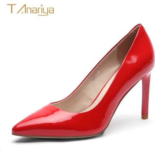 Tanariya Spring Genuine Leather Patent Leather Pointed Shoes Women Ladies High Heels Women Shoes Woman Pumps