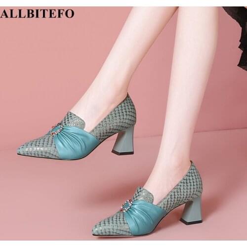 ALLBITEFO Fish Scale Texture Flod Design Sheepskin Genuine Leather High Heel Shoes Fashion Sexy Party Wedding Women Heels Shoes