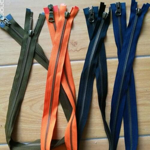 10 Pcs/lot Vintage Ykk Metal Zipper Black Blue Copper Bronze Double Open Slider for Leather Jacket Coat Sewing Accessories