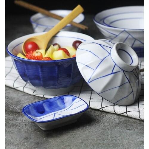 Japanese cover bowl underglaze color household creative soup rice bowl dessert ceramic covered tableware tureen