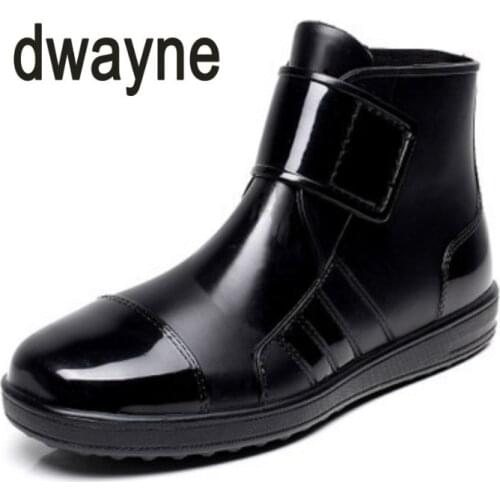Pop Pvc Waterproof Rain Boots Waterproof Flat with Shoes Men Rain Unisex Water Rubber Ankle Boots Buckle yuj8