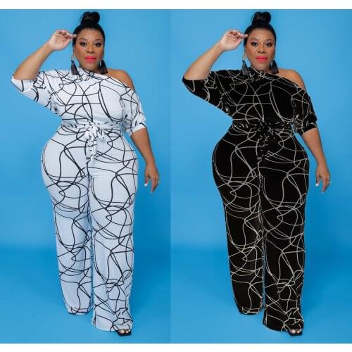 Plus Big Size Women Jumpsuit Sexy One Shoulder Wide Leg Printed Rompers One Piece Long Elegant Vintage Boho Playsuit XL~5XL