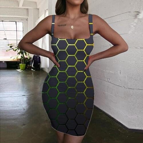 Giyu Brand Geometric Dresses Women Psychedelic 3d Print Vortex Vestido Sexy Graphics Halter Sleeveless Womens Clothing Party New