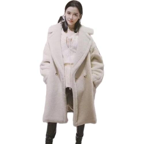 Cashmere coat women teddy bear coat mid-length fur coat women high-end thick warm coat autumn winter cashmere coat vanilla color