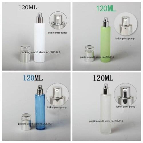 120ml pearl white/green/blue/frosted glass bottle with silver pump & lid for serum/lotion/emulsion/foundation skin care packing
