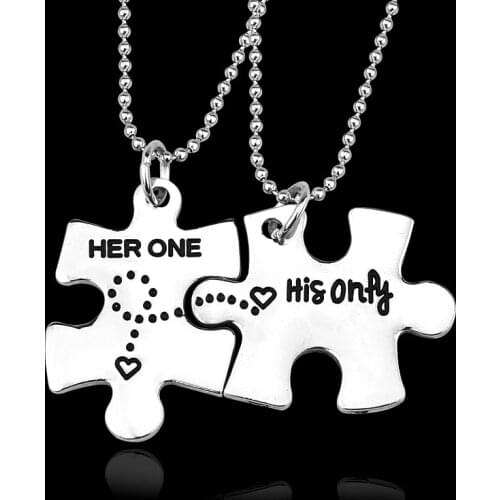 2pcs/set Puzzle Her One His Only Necklace Keychains Lover Heart Charm Pendant Keychain Couple Jewlery For Lovers Colar Chaveiro