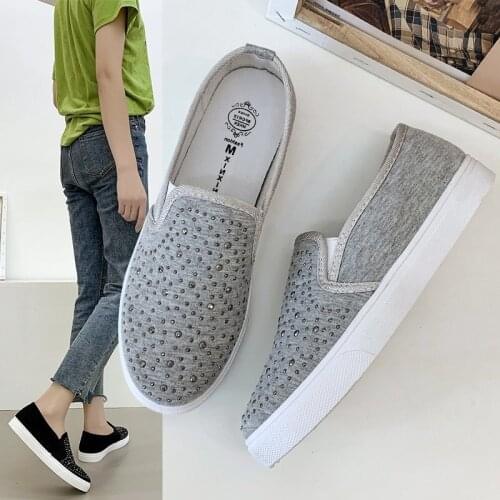 2021 Spring Fashion Female Casual Women Flats Slip On Shallow Ladies Loafers Rhinestone Blling Woman Vulcanized Shoesmk87