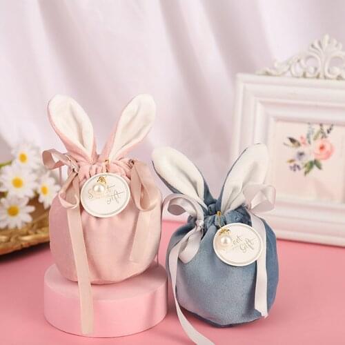 5PCS Easter Bunny Gift Bag Velvet Rabbit Egg Chocolate Candy Tote Bags For Valentines Day Wedding Birthday Party Favor Supplies