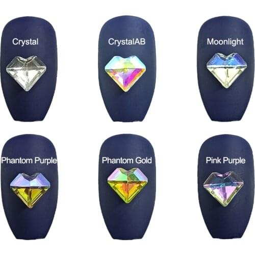 8mm Heart Nail Art Rhinestone Accessories Sharp Bottom k9 Glass Stone Fashion Phantom 3D Fingernail DIY Decoration 2020 new100pc