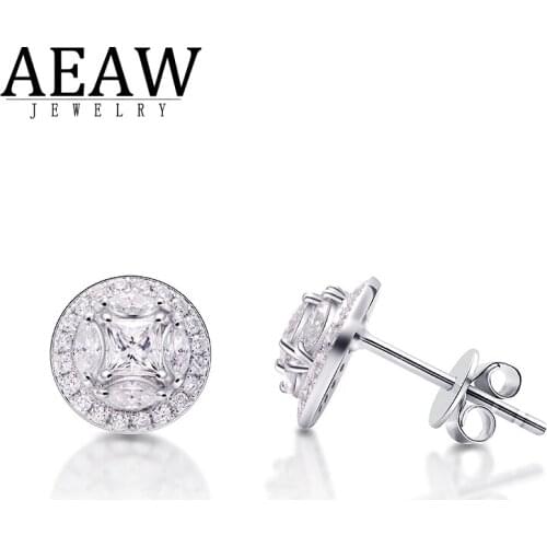 AEAW Princess Marquise Moissanite Gemstone Stud Earrings For Women Solid 925 Sterling Silver D Colour Solitaire Fine Jewelry