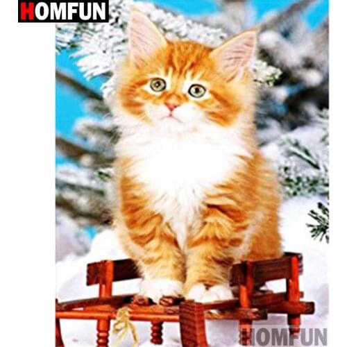 HOMFUN Full Square/Round Drill 5D DIY Diamond Painting "Animal cat" Embroidery Cross Stitch 3D Home Decor A10660