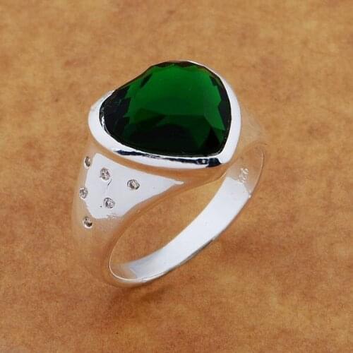 AR575 Fashion Jewelry Silver Color Gifts Popular Rings For Women Heart Inlaid Big Jadeite Stone /axeajola Bnwakfda