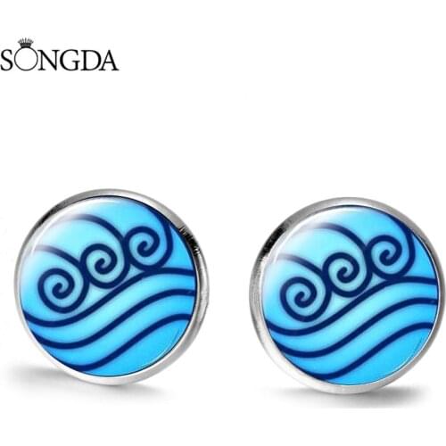 Avatar The Last Airbender Stud Earrings Art Patterns Glass Cabochon for Men Women Earrings Jewelry Gifts Collection Accessories