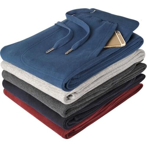 Men pants 2020 autumn and spring casual loose plus size straight knitted cotton male long trousers black blue gray