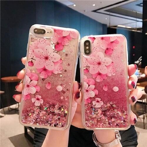 Lovely Glitter Flowers Case for Xiaomi Mi A3 A2 A1 10 9 9T 8 5X 6X CC9 CC9e Pro Lite Heart Stars Quicksand Hard Cover