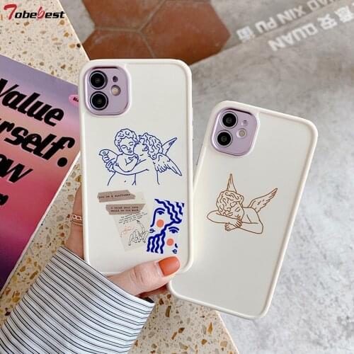 Tobebest Angel Plating Camera Protection Lid Phone Cases for iphone 12 11 pro max X XS XR 8 Plus 12mini Matte Soft Cover Gift