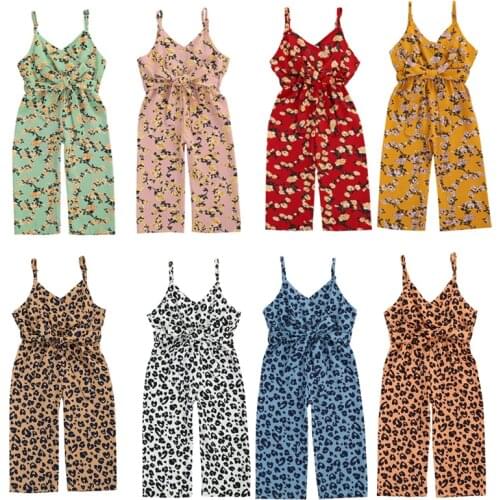 Kids Girls Romper Leopard/floral Print Sleeveless Bow Jumpsuit Playsuit One Piece Holiday Outfit Print 1-6 Years
