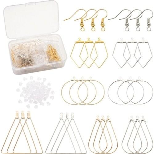 Pandahall 1 Box Brass Brass Earring Findings and Plastic Ear Nuts Polygon Triangle Teardrop Ring Shape for Jewelry Making
