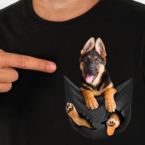German Shepherd In Pocket T Shirt Dog Lovers Black Cotton Men Made in USA Cartoon t shirt men Unisex New Fashion tshirt