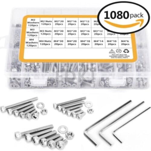 Hot sale 1080PCS M2M3M4 304 Hex Socket Cup Head Screw Set Stainless Steel Hex Screw Nut Gasket With Wrench