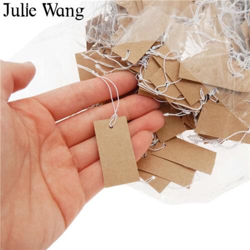 Julie Wang 1000PCS 4*2cm Hang Tag Card With String Paper Blank Jewelry Cards Cardboard Accessories Packing