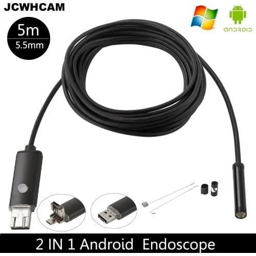 JCWHCAM 5.5mm Android USB Endoscope Camera 5M Flexible Snake Tube Inspection Smart Android Phone OTG USB Borescope Camera 6LED