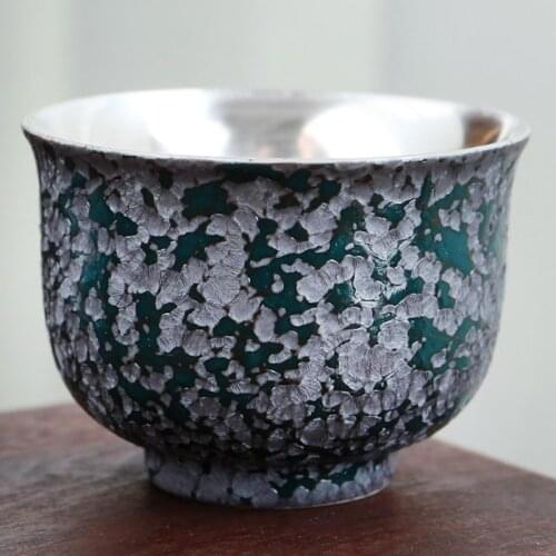 Ceramic Pure Handmade Tea Master Cup Silver Tea Cup 999 Pure Silver Handmade Silver Plated Teacup Single Small Tea Bowl