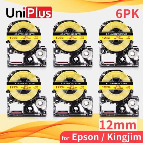 UniPlus Red on Blue Printer Ribbon Compatible Epson 12mm Label Tape SC12YR Adhesive Tape for Kingjim Typewriter SR370 SR530 SR45