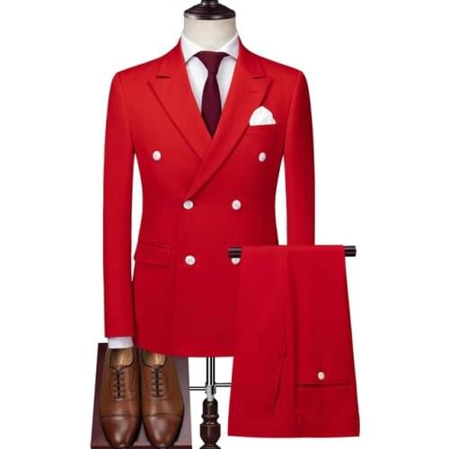 Red Double Breasted Mens Slim Fit Wedding Suit High Quality Mens Terno Masculino Business Formal Grooming Suits Jacket Pant Vest